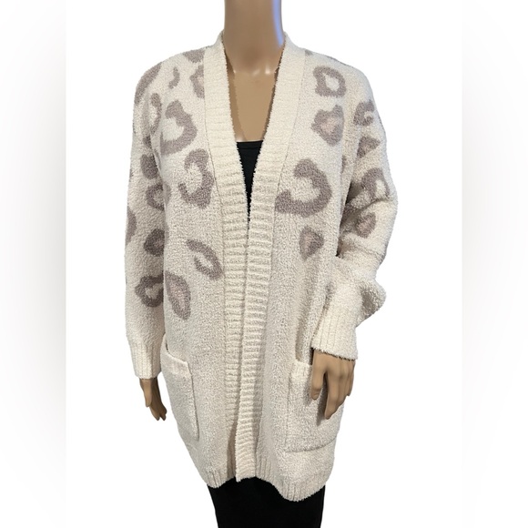 Barefoot Dreams CozyChic Leopard Print Relaxed Open Front Cardigan